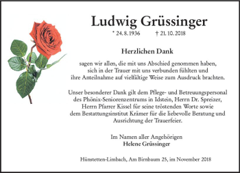 Traueranzeige von Ludwig Grüssinger von vrm-trauer