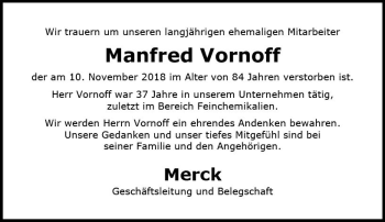 Traueranzeige von Manfred Vornoff von vrm-trauer