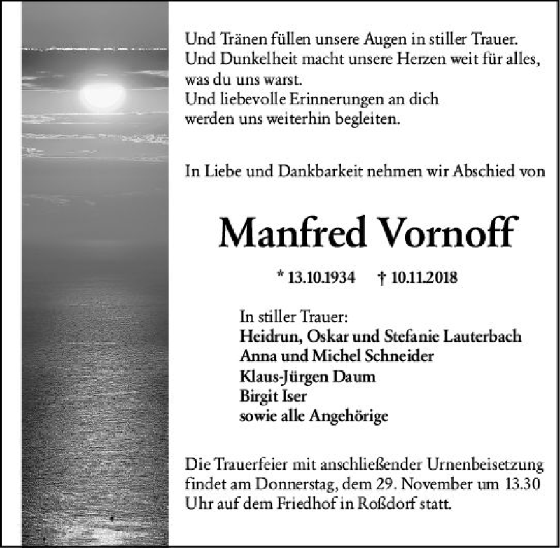  Traueranzeige für Manfred Vornoff vom 24.11.2018 aus vrm-trauer