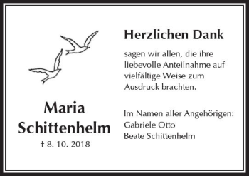 Traueranzeige von Maria Schittenhelm von  Camberger Anzeiger