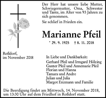 Traueranzeige von Marianne Pfeil von vrm-trauer