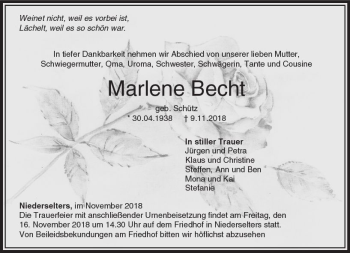 Traueranzeige von Marlene Becht von  Camberger Anzeiger
