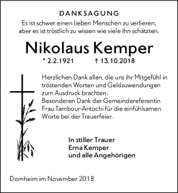Traueranzeige von Nikolaus Kemper von vrm-trauer