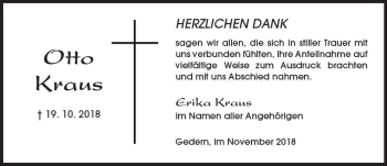 Traueranzeige von Otto Kraus von  Kreisanzeiger