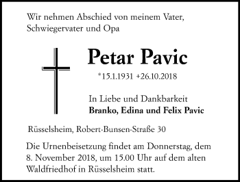 Traueranzeige von Petar Pavic von vrm-trauer