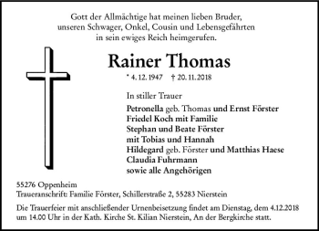 Traueranzeige von Rainer Thomas von vrm-trauer