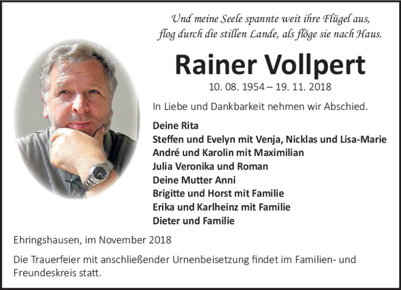  Traueranzeige für Rainer Vollpert vom 27.11.2018 aus VRM Trauer
