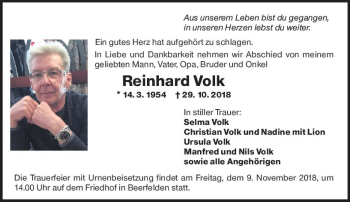 Traueranzeige von Reinhard Volk von vrm-trauer