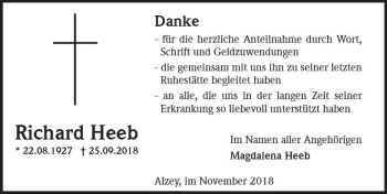 Traueranzeige von Richard Heeb von vrm-trauer