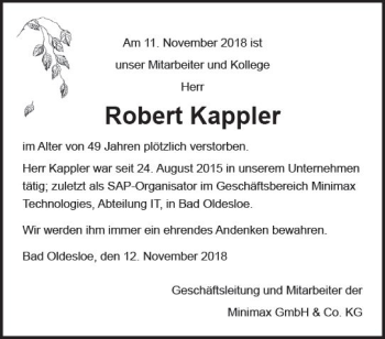 Traueranzeige von Robert Kappler von vrm-trauer