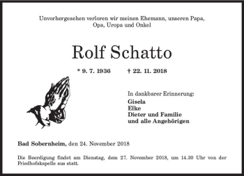 Traueranzeige von Rolf Schatto von vrm-trauer