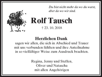 Traueranzeige von Rolf Tausch von  Camberger Anzeiger