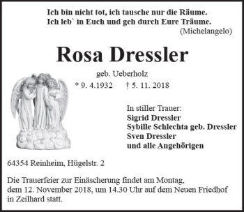 Traueranzeige von Rosa Dressier von vrm-trauer