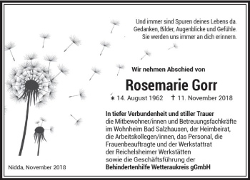 Traueranzeige von Rosemarie Gorr von  Kreisanzeiger