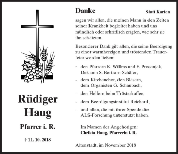 Traueranzeige von Rüdiger Haug von  Kreisanzeiger
