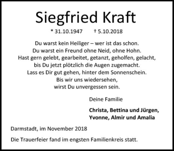 Traueranzeige von Siegfried Kraft von vrm-trauer