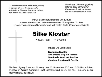 Traueranzeige von Silke Kloster von vrm-trauer