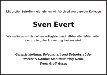 Traueranzeige von Sven Evert von vrm-trauer