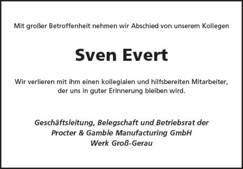  Traueranzeige für Sven Evert vom 22.11.2018 aus vrm-trauer