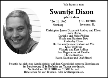 Traueranzeige von Swantje Dixon von vrm-trauer