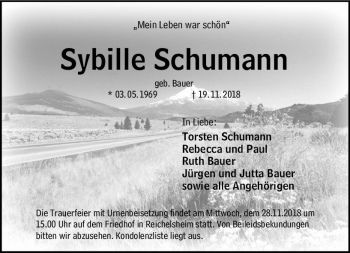 Traueranzeige von Sybille Schumann von vrm-trauer