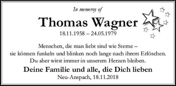 Traueranzeige von Thomas Wagner von  Usinger Anzeiger