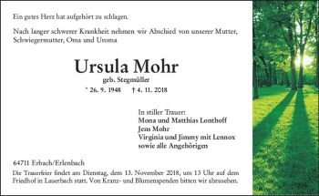 Traueranzeige von Ursula Mohr von vrm-trauer