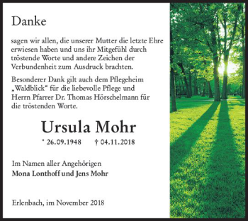 Traueranzeige von Ursula Mohr von vrm-trauer