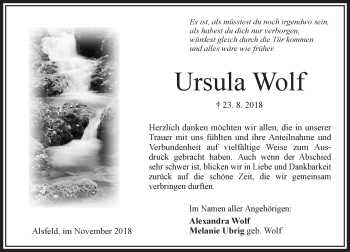 Traueranzeige von Ursula Wolf von VRM Trauer