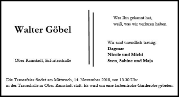 Traueranzeige von Walter Göbel von vrm-trauer