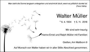 Traueranzeige von Walter Müller von  Gießener Anzeiger