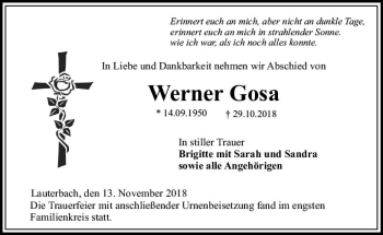 Traueranzeige von Werner Gosa von VRM Trauer