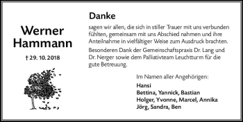 Traueranzeige von Werner Hammann von vrm-trauer