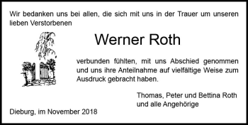 Traueranzeige von Werner Roth von vrm-trauer
