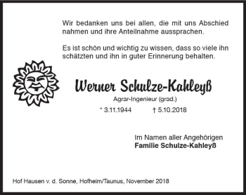 Traueranzeige von Werner Schulze-Kahleyß von vrm-trauer