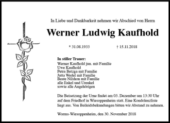 Traueranzeige von Werner Ludwig Kaufhold von vrm-trauer