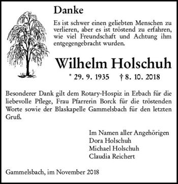 Traueranzeige von Wilhelm Holschuh von vrm-trauer