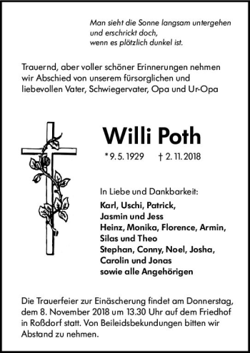 Traueranzeige von Willi Poth von vrm-trauer