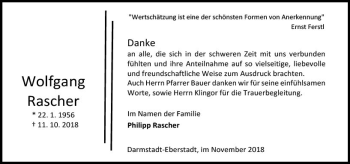 Traueranzeige von Wolfgang Rascher von vrm-trauer