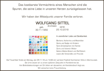 Traueranzeige von Wolfgang Sittel von vrm-trauer