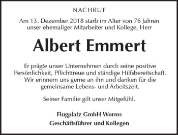 Traueranzeige von Albert Emmert von vrm-trauer