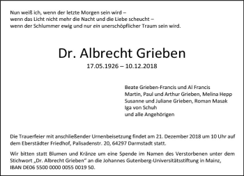 Traueranzeige von Albrecht Grieben von vrm-trauer