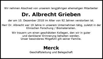 Traueranzeige von Albrecht Grieben von vrm-trauer