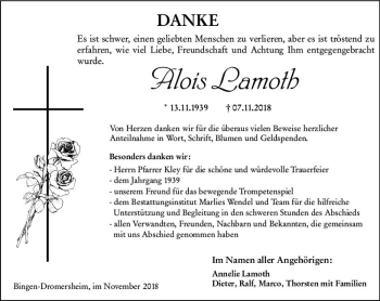 Traueranzeige von Alois Lamoth von vrm-trauer