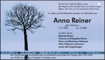 Traueranzeige von Anna Reiner von vrm-trauer