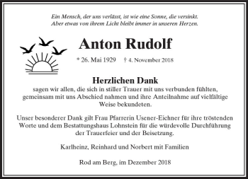 Traueranzeige von Anton Rudolf von  Usinger Anzeiger