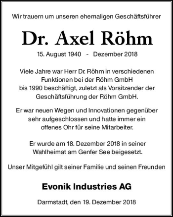Traueranzeige von Axel Röhm von vrm-trauer