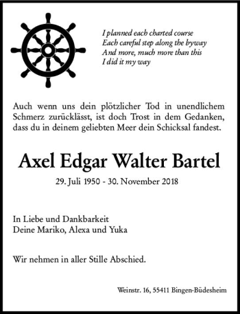 Traueranzeige von Axel Edgar Walter Bartel von vrm-trauer