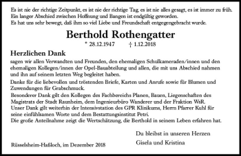 Traueranzeige von Berthold Rothengatter von vrm-trauer