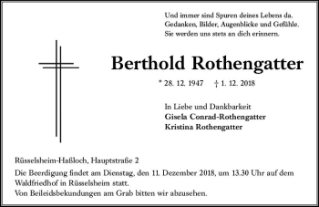 Traueranzeige von Berthold Rothengatter von vrm-trauer
